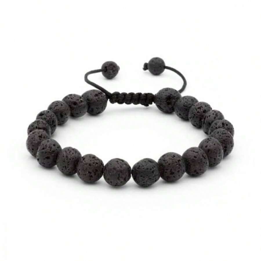 pulsera roca volcánica piedra natural ajustable - Negro - Ver 1