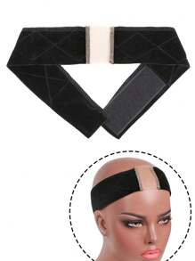 1 件带钩环扣的头带可调节蕾丝假发握带，用于将假发固定在位，防滑 - 黑色 - 查看 1