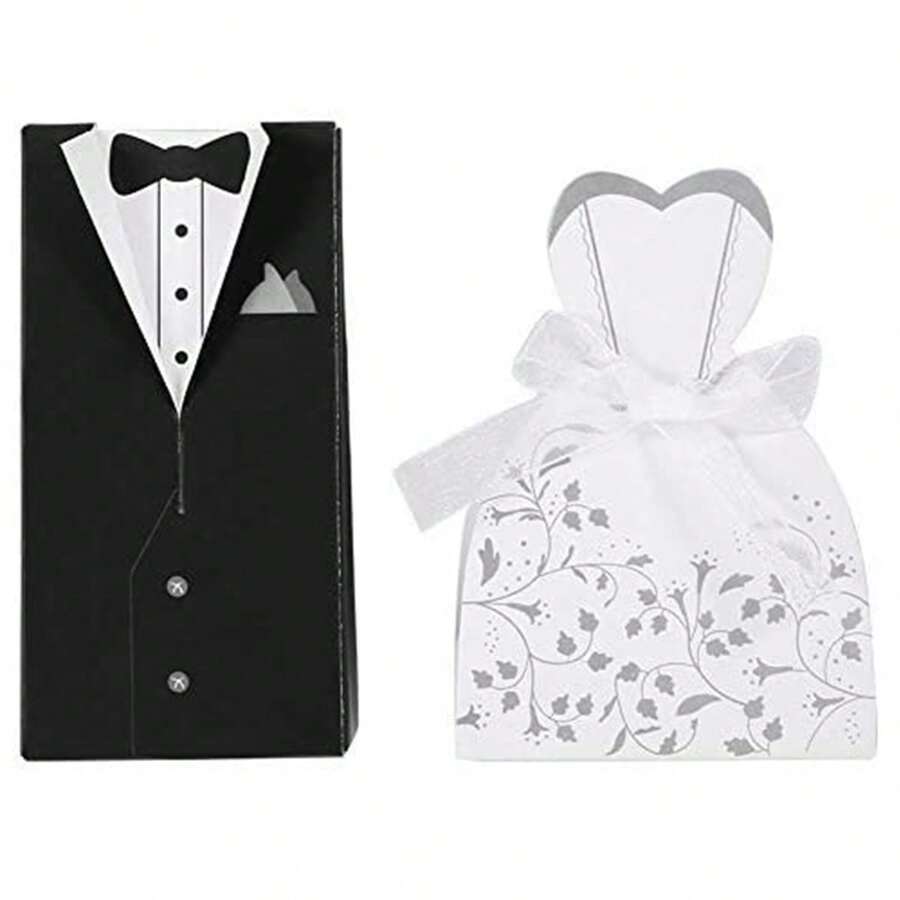 50pz Dulceros Para Boda, Cajitas Cajas Novios, Dulces - Negro - Ver 1