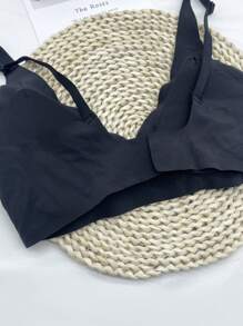 Invisible Buckle Soft Support Seamless Bra With Jelly Strips, Lingerie - Black - View 5