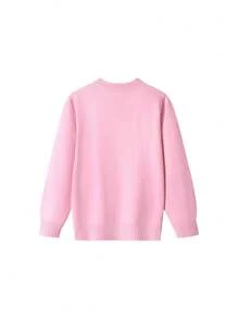 Annil Boys And Girls' Winter Solid Rib Casual Versatile Round Neck Sweater Pink - Pink - View 2