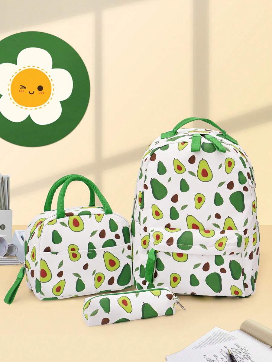 3pcs Creative And Cute Fruit Pattern Backpack Set With Handbag And Hooked Pencil Case For Students And Teenage Girls Going To College - Multicolor - View 1