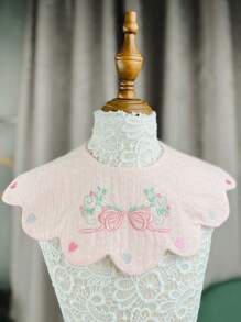 1pc Baby Girls' Pink Embroidered Drool Bib - Pink - View 2
