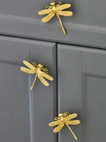 5个创意蜻蜓黄铜橱柜把手，适用于橱柜、抽屉、衣柜、碗橱、梳妆台、美式家具现代金色旋钮。铜材质，含螺丝。 - 金色 - 查看 6