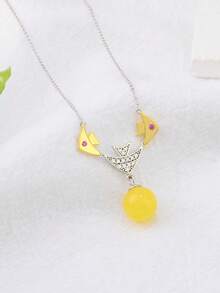 925 Sterling Silver Small Fish Locking Collarbone Necklace With Niche Water Drop-shape Pendant Elegant And Versatile - Multicolor - View 3