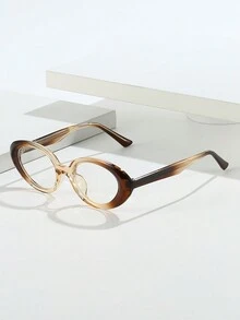 1副男女通用椭圆形镜框个性化双色时尚近视眼镜 - 咖啡棕 - 查看 2