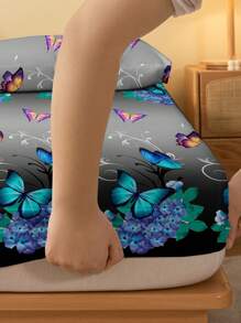 1 pieza Sábana ajustada cepillada con estampado de mariposas de estilo sencillo y elegante, cubierta antipolvo para cama, ropa de cama para el hogar, tanto para hombres como para mujeres en dormitorios - Multicolor - Ver 6
