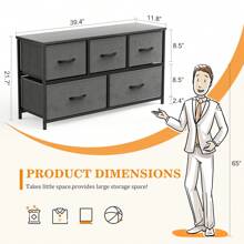 Sweetcrispy 5 Dresser Chest Bedroom, Metal Frame And Wood Top For TV Stand Up To 45 Inch With Fabric Storage Drawer Units For Living Room