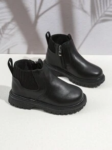 Baby Motorcycle Style Walking Shoes. Infant Fashion Boots. Baby Walking Booties - Black - View 3