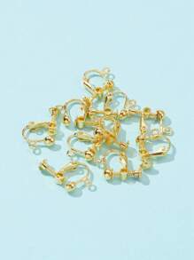 10入組黃銅無耳洞夾式耳環配件,帶環狀設計 - 金黃色 - 查看 4