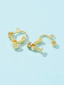 10入組黃銅無耳洞夾式耳環配件,帶環狀設計 - 金黃色 - 查看 3