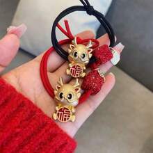 2024新年红发绳龙年橡皮筋发圈龙头皮套头饰新款喜庆红发绳女吉日字黑色橡皮筋日常百搭