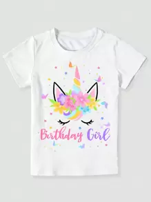 Young Girl Happy Birthday Unicorn T-Shirt Rainbow Star Tutu Dress Set With Headband Hair Clip Satin Ribbon - Multicolor - View 6