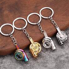 1 Pack Of Creative Car Modification Accessories Rotatable Turbocharger Metal Keychain Pendant - Silver - View 3
