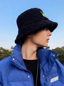 1入組男士溫暖的羊毛針織漏斗帽，簡約的盆帽適合戶外活動 - 黑色 - 查看 2