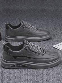 男鞋2023年新春秋潮流鞋個性百搭黑色繫帶運動鞋潮流春季休閒運動鞋 - 灰色 - 查看 1