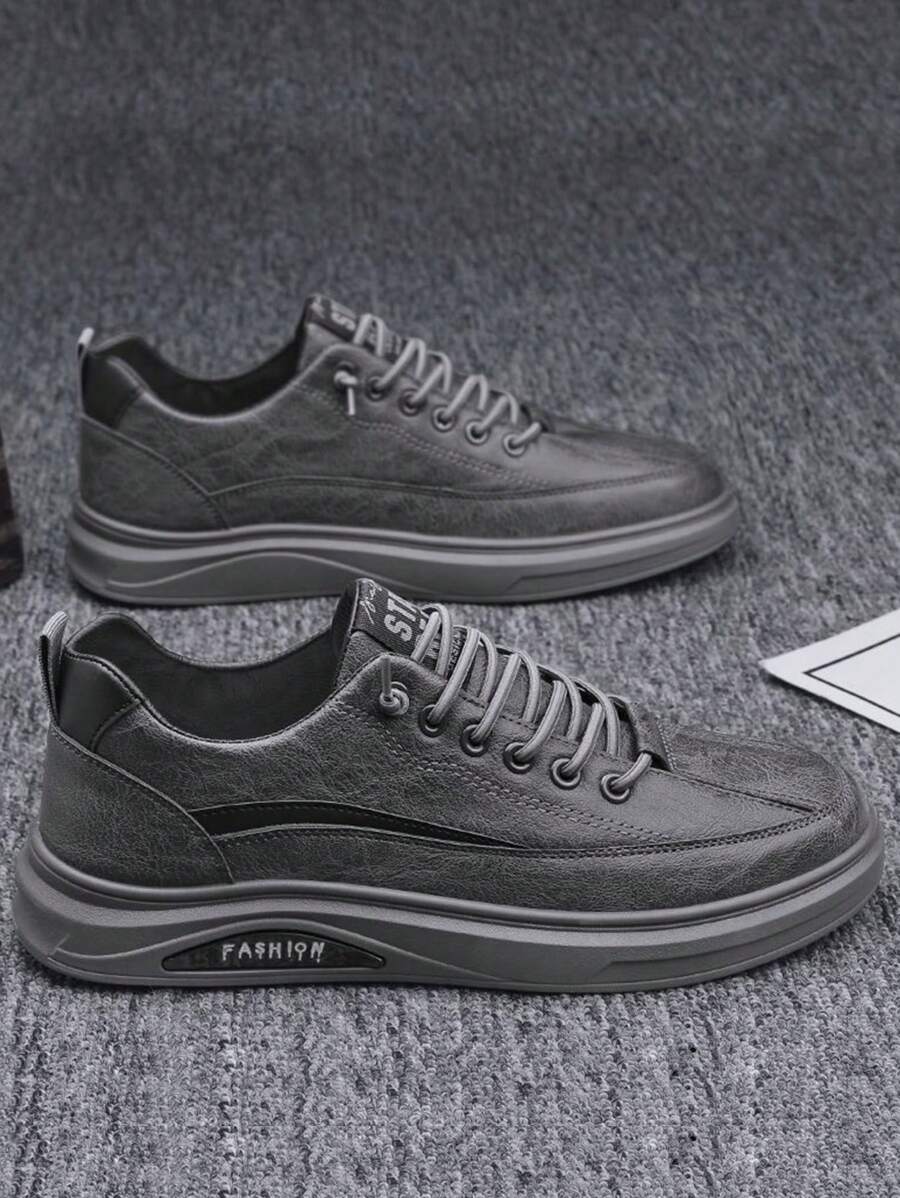 男鞋2023年新春秋潮流鞋個性百搭黑色繫帶運動鞋潮流春季休閒運動鞋 - 灰色 - 查看 1