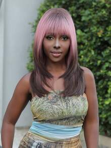 粉紅色漸層全瀏海蝴蝶中長直編織化纖髮日常