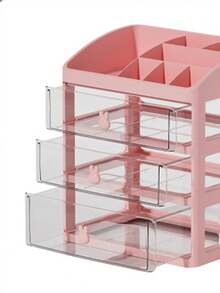 1pc Cartoon Rabbit Desktop Organizer With Drawer For Cosmetics, Jewelry, Stationery Storage And Display, Clear Dustproof Acrylic Material - Pink - View 6