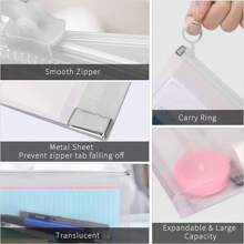 1個塑料信封,信封採用拉鍊組織設計,透明擴充文件存儲錢包袋子配有拉鍊,為學校和辦公室用品提供組織管理 - 無色 - 查看 10