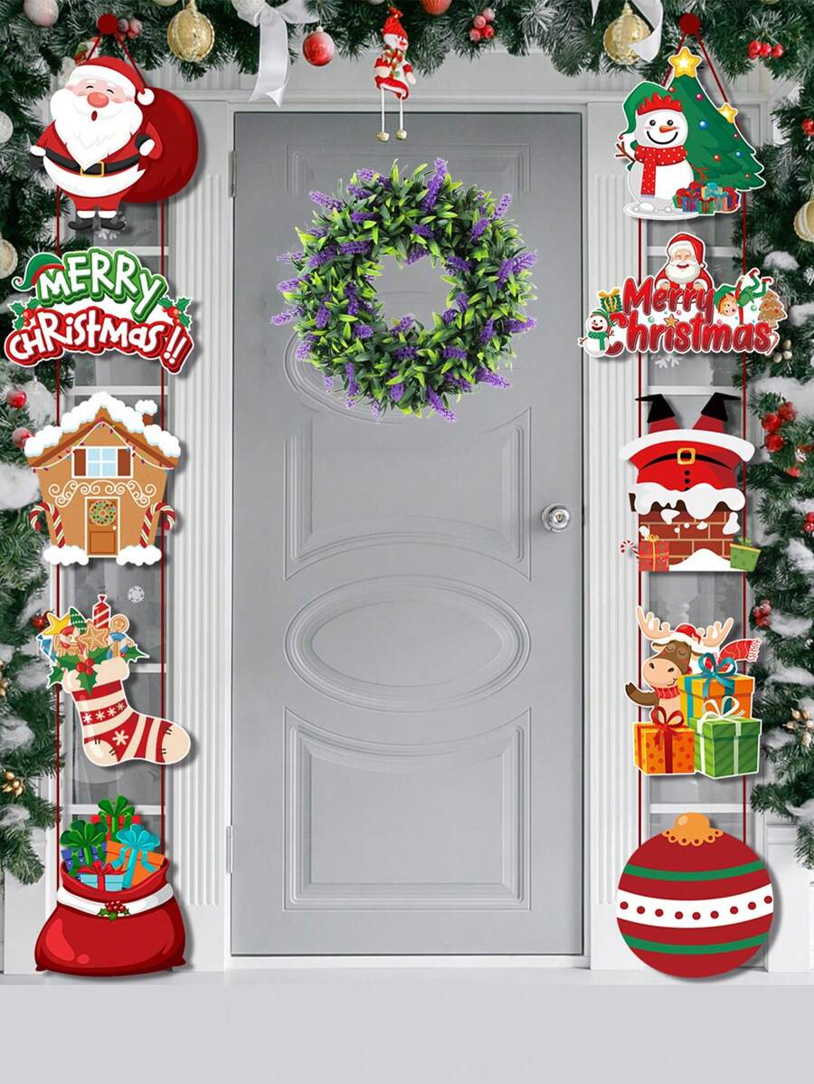 1組10片白色卡紙聖誕節裝飾門掛綵旗,聖誕節家庭裝飾對聯,門簾 - 彩色 - 查看 1