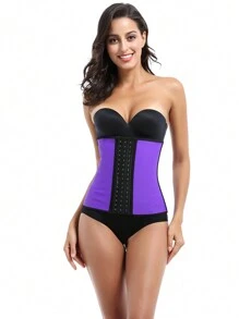 Sports Outdoor 1pc Three Layers 9 Steel Bones Purple Latex Waist Trainer With Broad Strap Buckle, Rubber Body , Corset For Sports Waist Training Shapewear Waist Trainer Corset