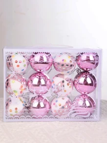 12入組聖誕樹裝飾球形掛飾,用於家居裝飾 - 粉色 - 查看 1