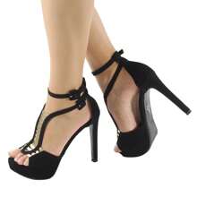 Sandália Feminina Meia Pata Salto Fino Preto JL Calçados ER229