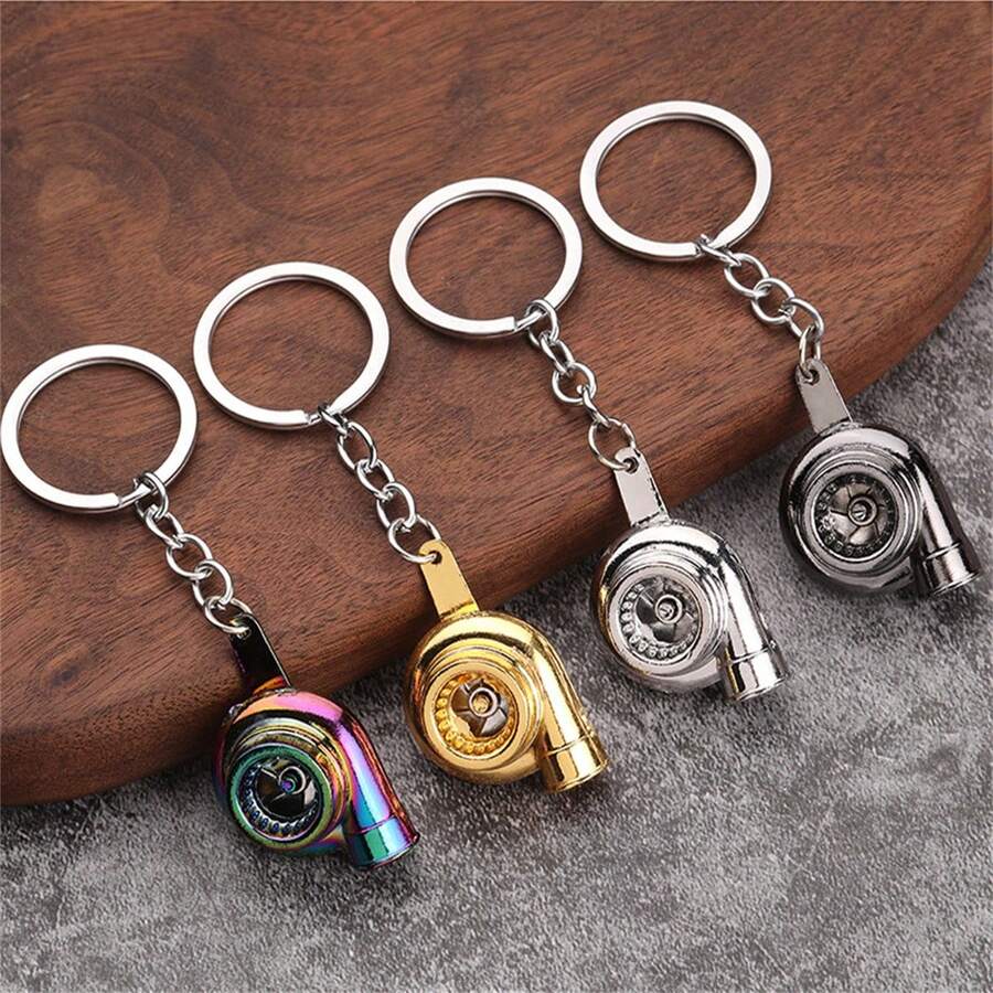1 Pack Of Creative Car Modification Accessories Rotatable Turbocharger Metal Keychain Pendant - Silver - View 1