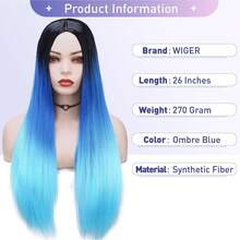 26 吋長直髮假髮女式中間部分彩色假髮耐熱長合成假髮適合萬聖節、聖誕節、角色扮演和其他日常佩戴假髮 - 藍色 - 查看 2
