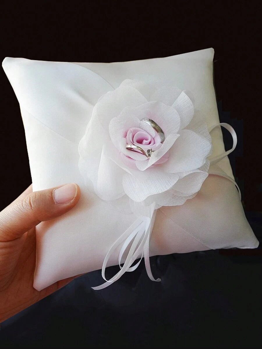 1入組玫瑰花婚禮戒枕,用於婚禮場合裝飾 - 米色 - 查看 1