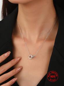 1條925銀鍍金雙環鑽石滿鑲女性節日禮物項鍊,時尚豪華女士珠寶禮物