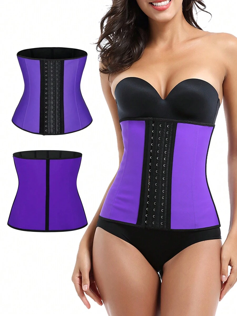 Sports Outdoor 1pc Three Layers 9 Steel Bones Purple Latex Waist Trainer With Broad Strap Buckle, Rubber Body , Corset For Sports Waist Training Shapewear Waist Trainer Corset
