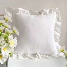 Funda De Almohada Fresca, Simple Y Moderna Con Bordes De Volantes. Funda De Cojín De Estilo Princesa Sólido Y Sencillo (núcleo De La Almohada No Incluido) - Blanco - Ver 8