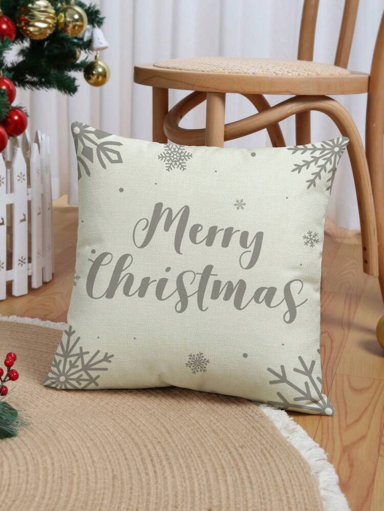 4入組聖誕主題字母紋枕頭套,現代風格亞麻布手繪印花靠墊套,適用於沙發客廳家居裝飾 - 灰色 - 查看 4