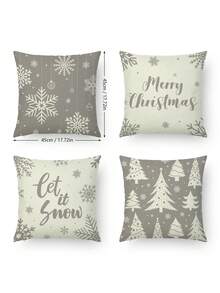 4入組聖誕主題字母紋枕頭套,現代風格亞麻布手繪印花靠墊套,適用於沙發客廳家居裝飾 - 灰色 - 查看 3