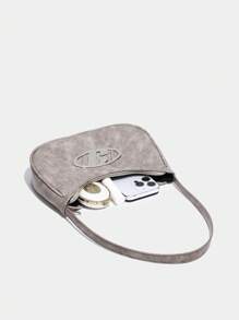 1Pc Vintage Chi Tiết Kim Loại Có Dây Kéo Khóa Túi Đeo Vai Nữ Thời Trang Để Sử Dụng Hàng Ngày, Vui Vẻ, Punk & Túi Để Mặc Dạo Phố - Xám - Xem 4