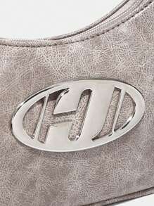 1Pc Vintage Chi Tiết Kim Loại Có Dây Kéo Khóa Túi Đeo Vai Nữ Thời Trang Để Sử Dụng Hàng Ngày, Vui Vẻ, Punk & Túi Để Mặc Dạo Phố - Xám - Xem 7