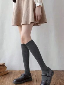 3双/套 女士纯色休闲过膝袜，适合春秋季穿着，舒适保暖 - 彩色 - 查看 5