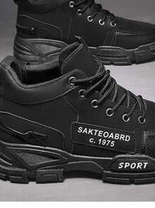 Botas De Motociclista De Moda De Hombre De Estilo Británico De Alta Gama Con Cordones, Zapatos Cómodos, Adecuados Para Otoño E Invierno - Negro - Ver 3