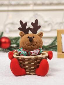 1入聖誕裝飾品,卡通老人雪人麋鹿糖果籃,禮品竹籃,節慶氣氛桌面裝飾