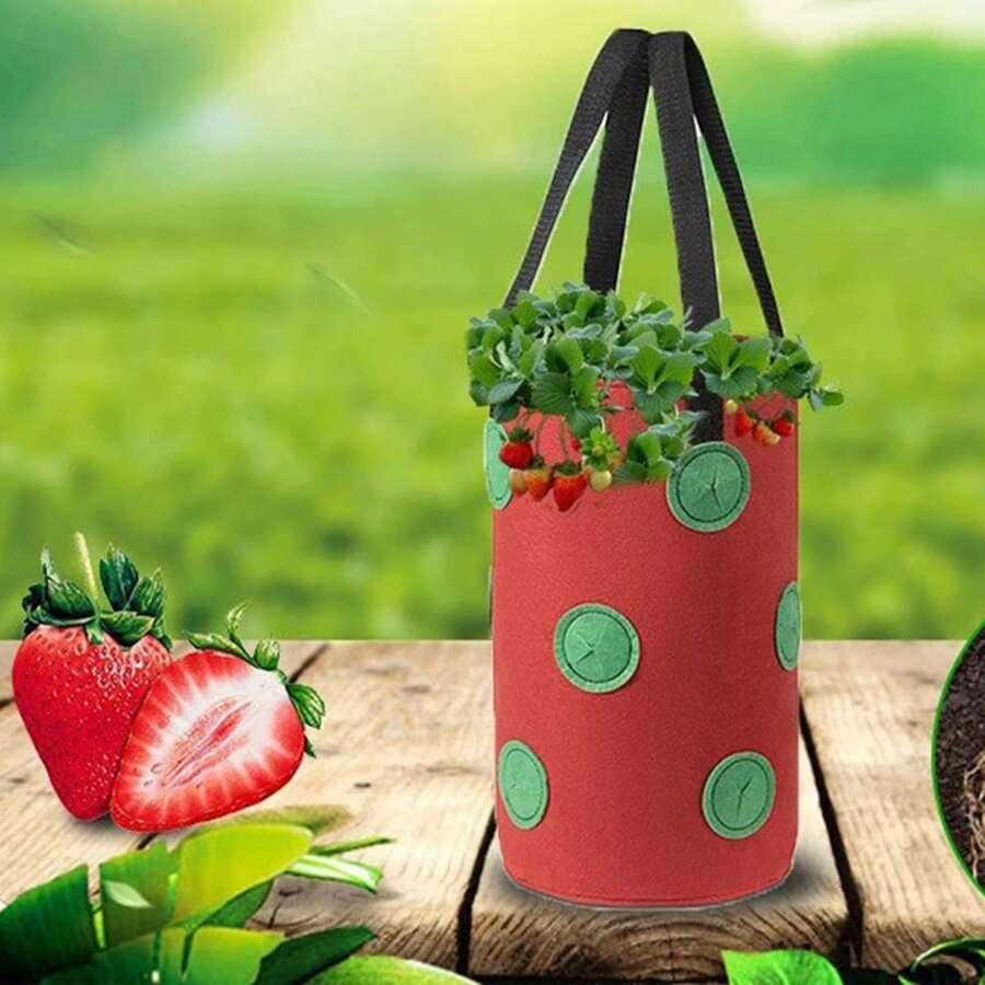 1pc Hanging Type Strawberry Planter Bag With Bottom Holes - Red - View 1
