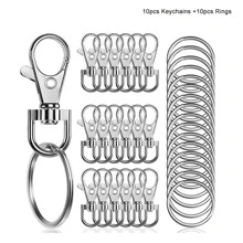 20pcs  Lobster Clasp Keychain With Swivel, 10pcs Keyring, 10pcs Keychain, Diy Jewelry Crafts Valentine'S Day Gift For Men & Women - Silver - View 1