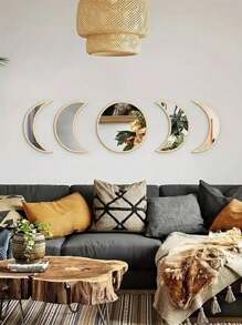 5pcs Home Decoration Ornaments Wall Stickers, Wooden Backboards, Acrylic Mirror Wall Stickers, 3D HOME Decorative Letter Sign, Thick Acrylic Mirror, Moon Self-Adhesive Wall Sticker, Wall Decor For Living Room & Bedroom, Mirror Silver Home Decor Best Gifts Birthday Graduation - Silver - View 3