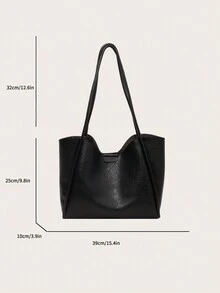 1pc Lightweight Black Pu Shoulder Bag With Large Capacity And Magnetic Closure For Daily Use - Black - View 6