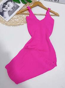 Women Sweater Dresses - Màu Hồng Tươi - Xem 3