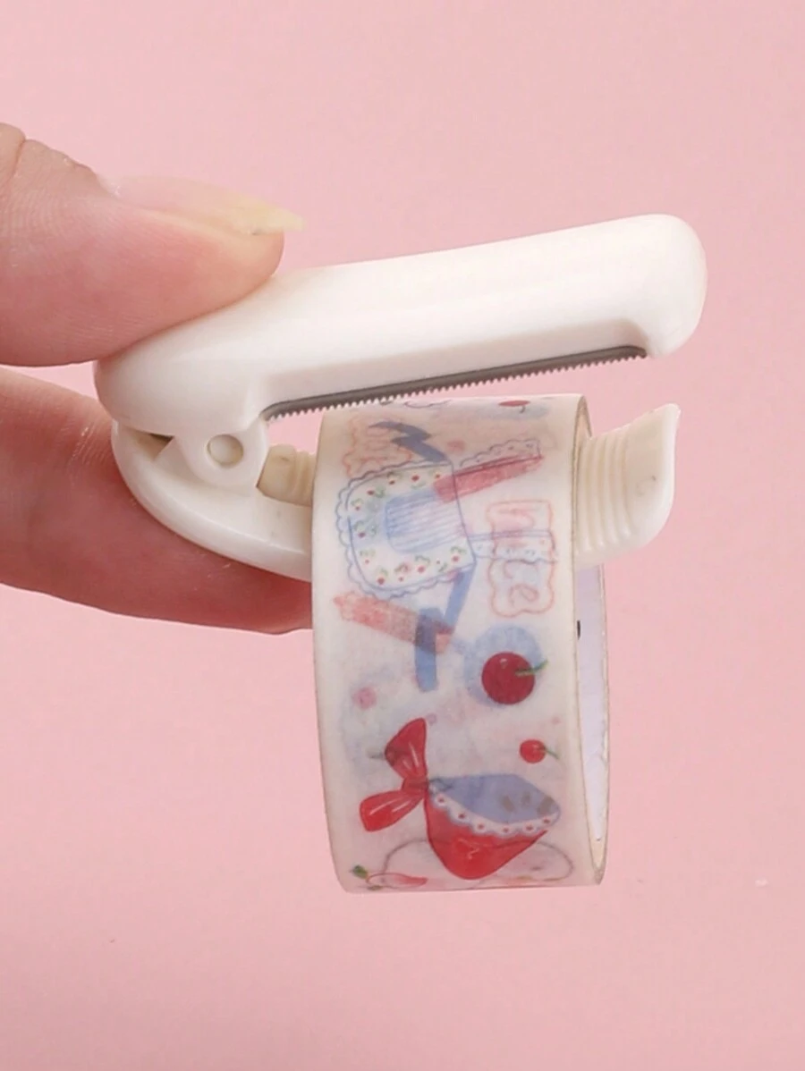 1 件紙膠帶切割夾迷你紙膠帶分配器不鏽鋼鋸齒刀片切割器適用於手帳膠帶 - 白色 - 查看 1