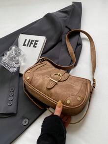 1個復古機車包女款2023新設計肩背斜挎包 - 棕色 - 查看 6