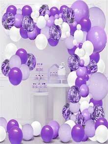 109入組紫色雨絲絨面絲綢布帶有紫白條紋和大理石效果的藍紫色和閃光氣球套裝,適用於家庭聚會、節日戶外活動、拍攝道具和夢幻紫色裝飾道具