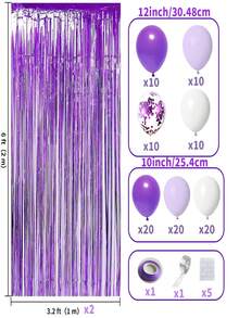 109入組紫色雨絲絨面絲綢布帶有紫白條紋和大理石效果的藍紫色和閃光氣球套裝,適用於家庭聚會、節日戶外活動、拍攝道具和夢幻紫色裝飾道具